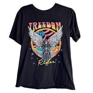 Zutter Freedom Rider Tshirt Mens Small Black Skull Wings Biker Graphic Tee